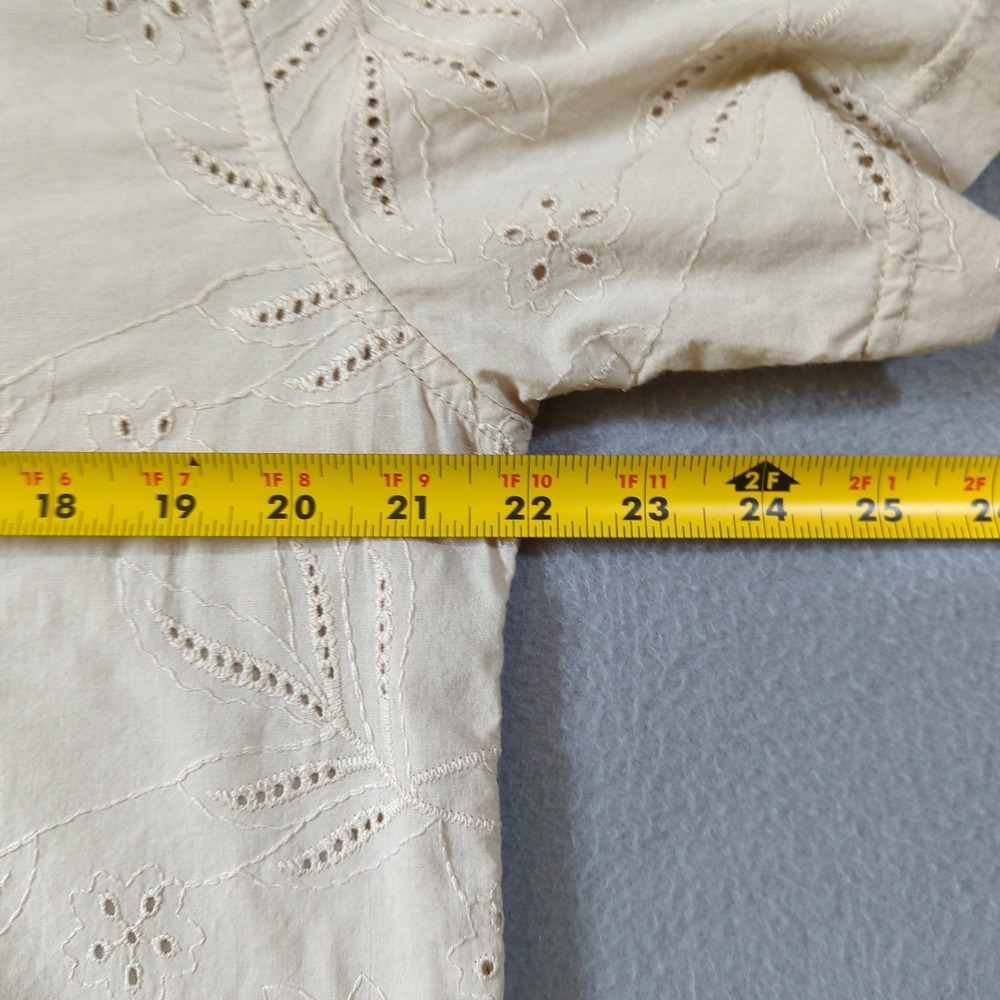 Free Planet Mens Cream Eyelet Embroidered Cotton Short Sleeve Shirt Medium - Picture 7 of 8